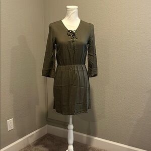 Elegant Olive Green Lace-Up Dress